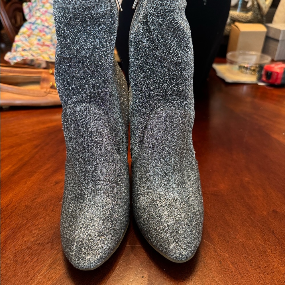 BAMBOO Shimmering Silver Heeled Boots